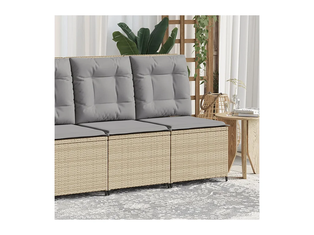 Tuinbank verstelbaar met kussens poly rattan beige