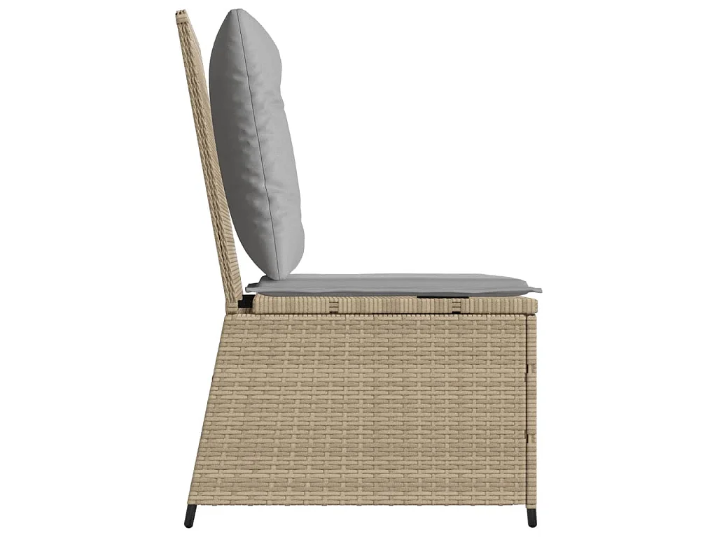 Canapé inclinable de jardin avec coussins beige résine tressée
