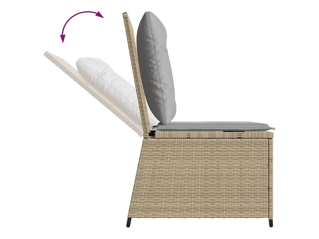 Canapé inclinable de jardin avec coussins beige résine tressée