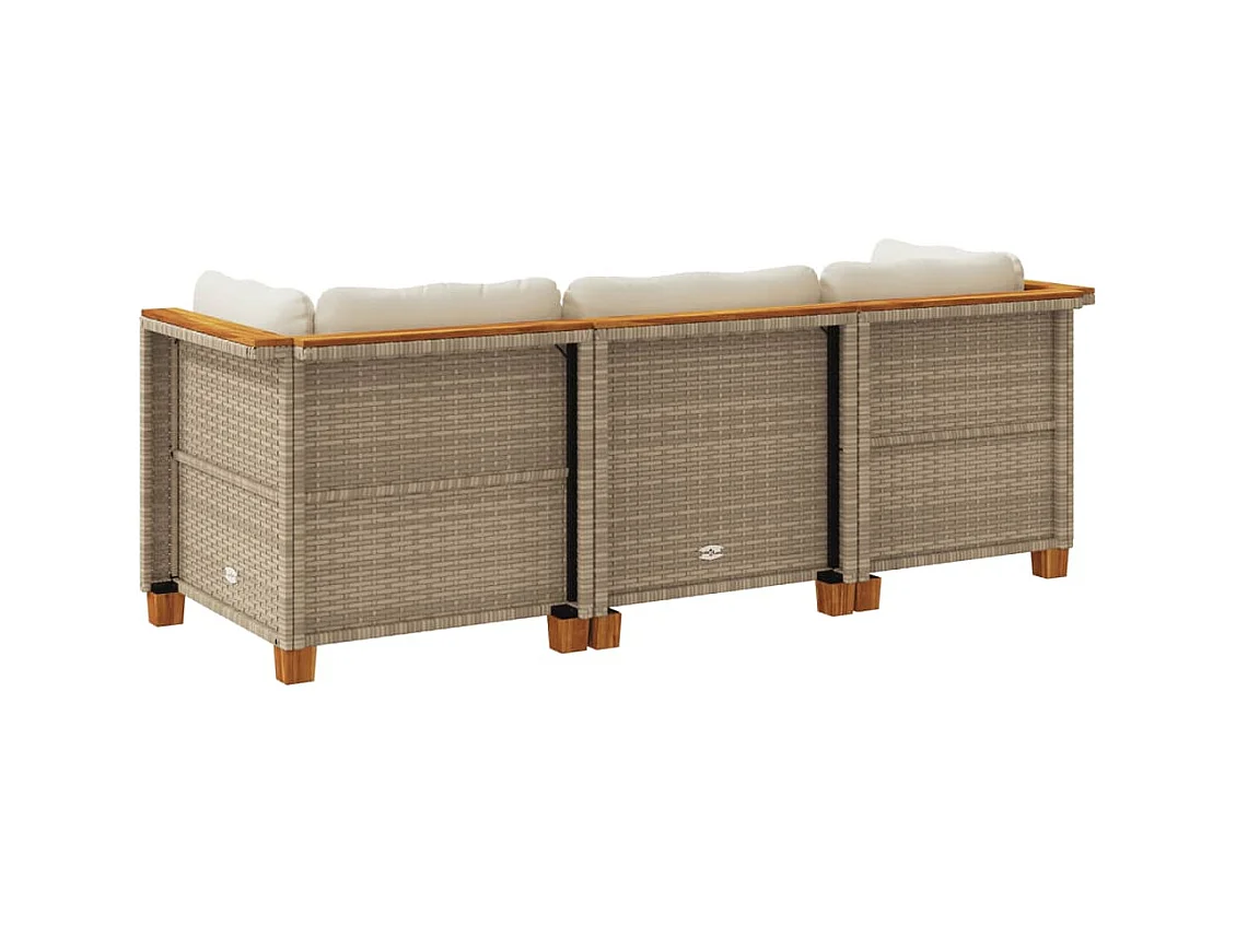 Sofá de jardín de 3 plazas con cojines ratán sintético beige