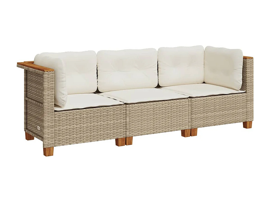 Canapé de jardin avec coussins 3 places beige résine tressée