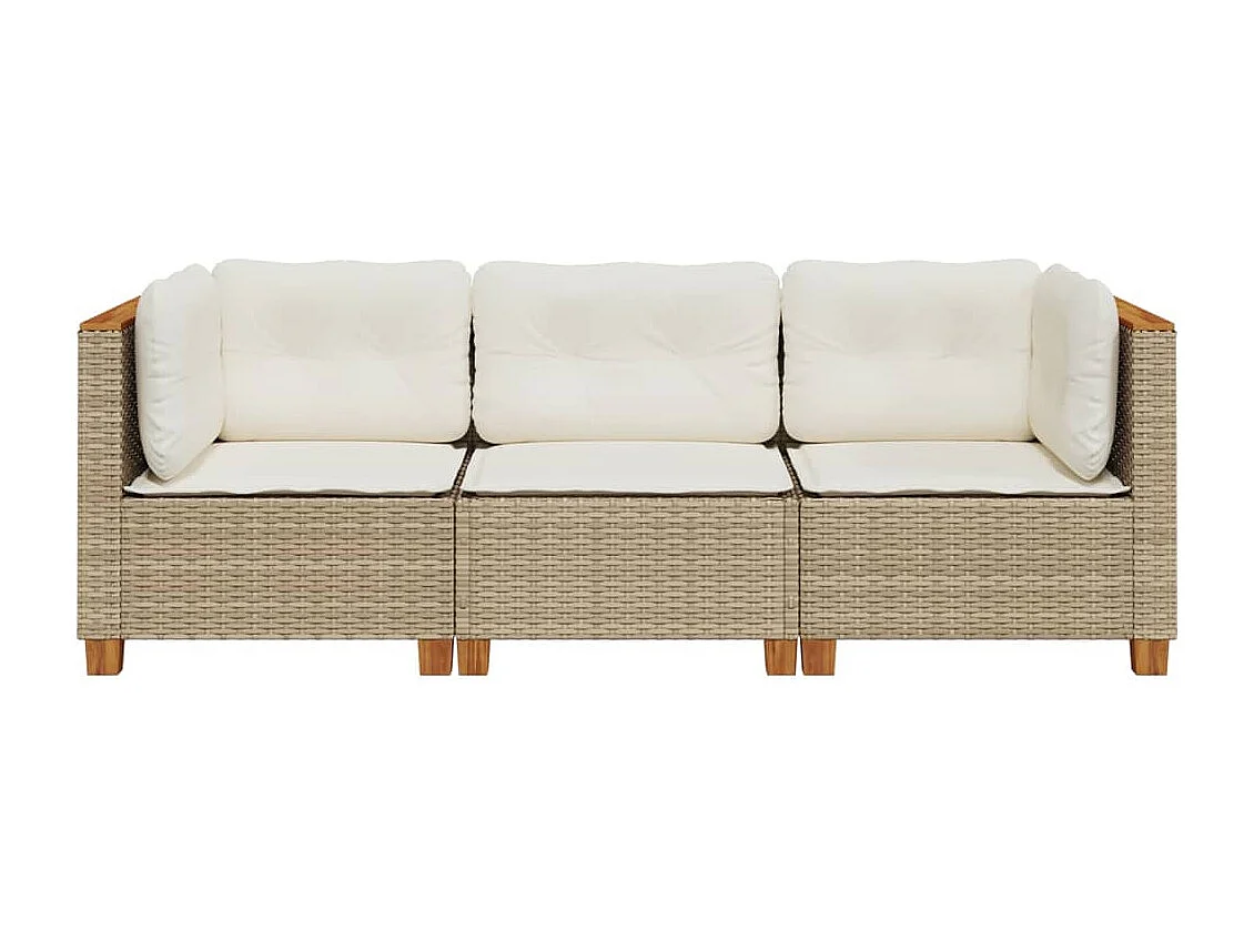 Canapé de jardin avec coussins 3 places beige résine tressée