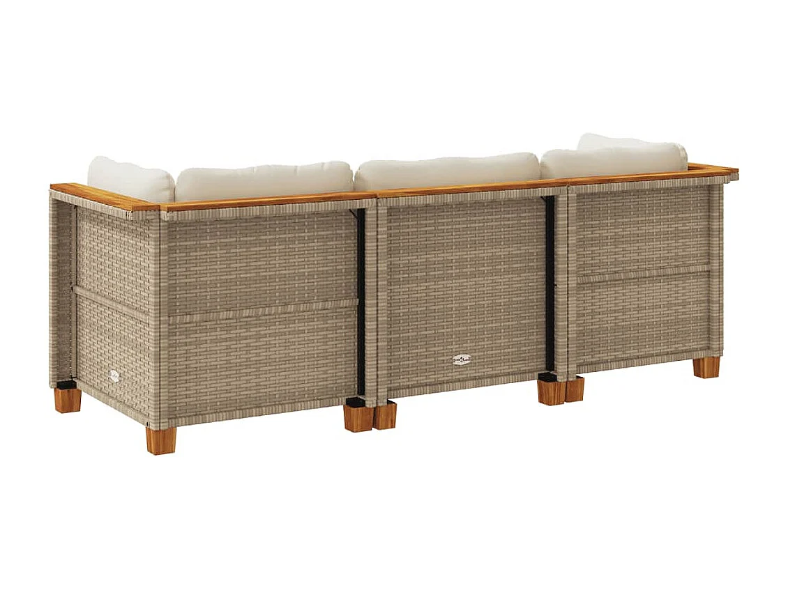 Canapé de jardin avec coussins 3 places beige résine tressée