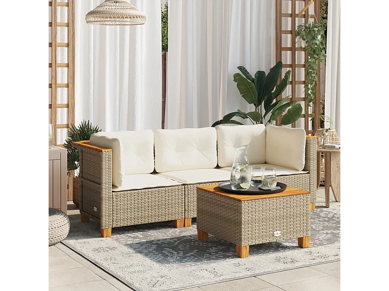 Sofá de jardín de 3 plazas con cojines ratán sintético beige