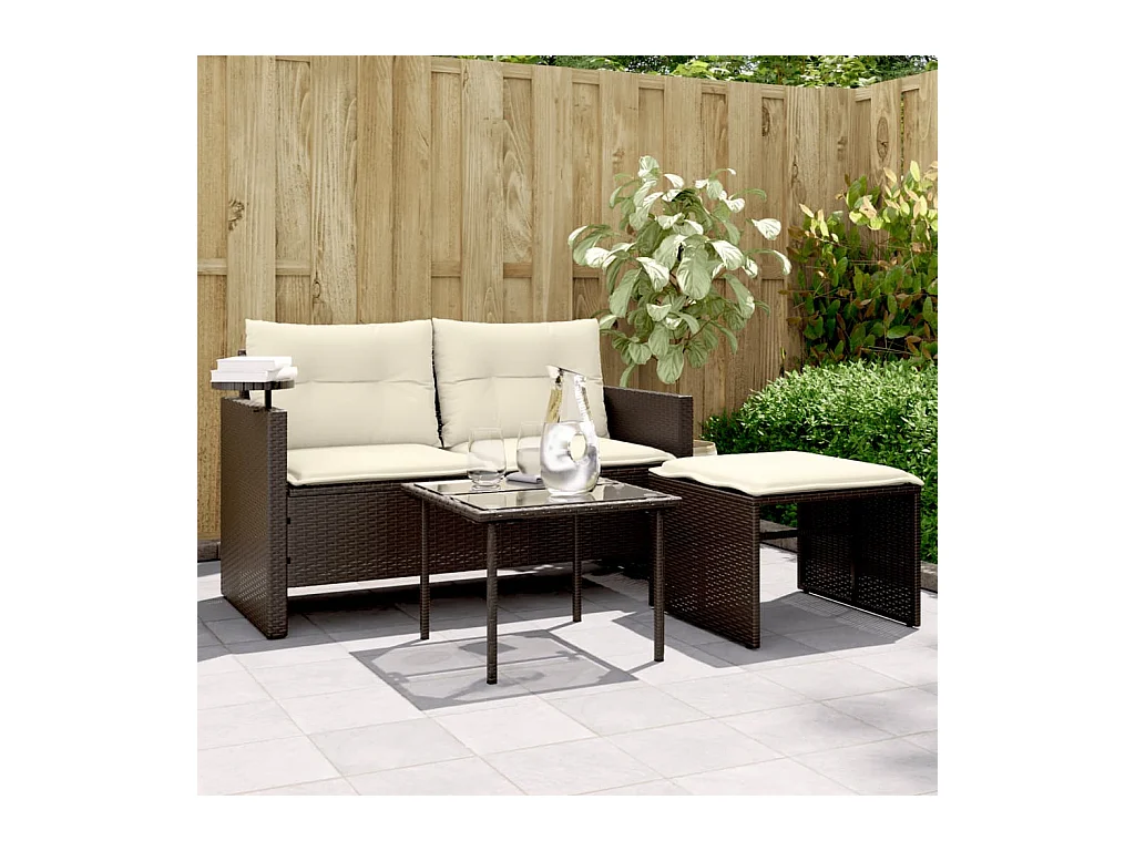 3-delige Loungeset met kussens poly rattan bruin