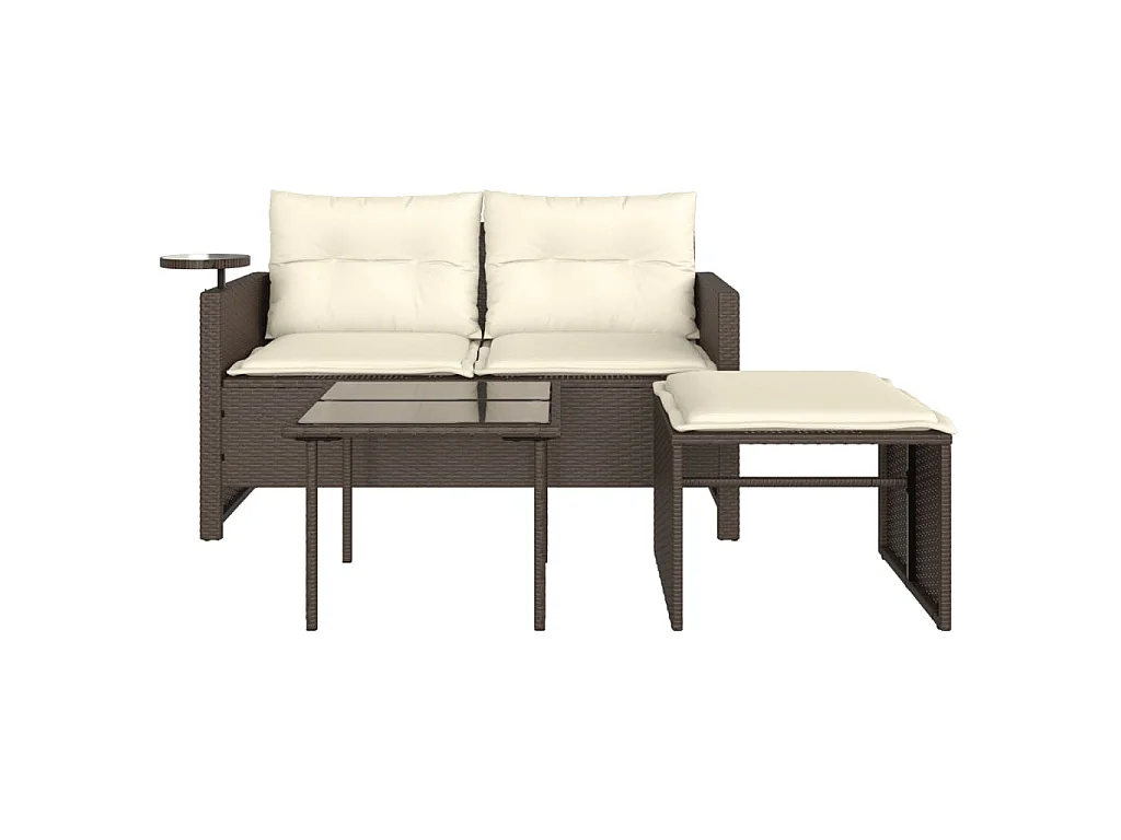 Salon de jardin avec coussins 3 pcs marron résine tressée