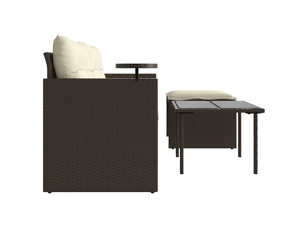 Salon de jardin avec coussins 3 pcs marron résine tressée