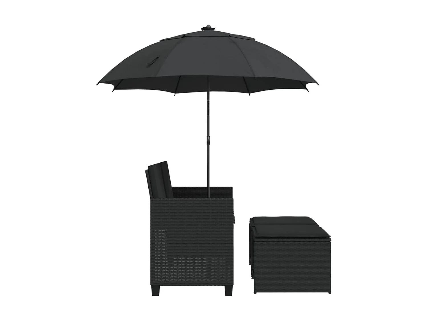 Tuinbank 2-zits met parasol en voetenbanken poly rattan zwart