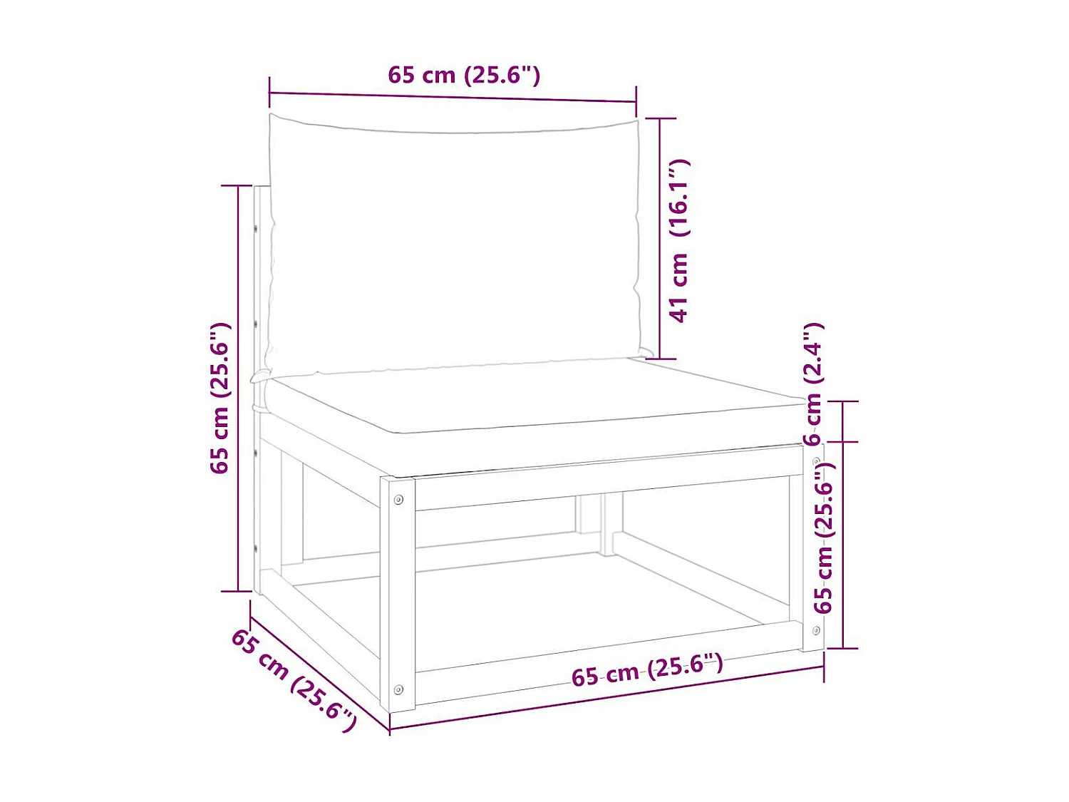 Canapé de jardin sans accoudoirs avec coussins en bois d'acacia et rotin