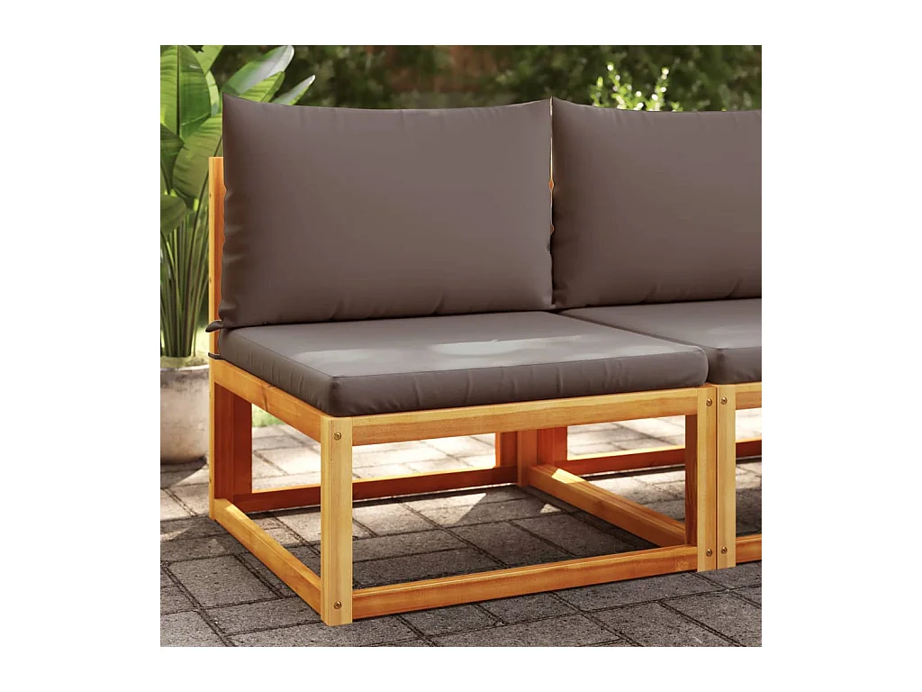 Canapé de jardin sans accoudoirs avec coussins en bois d'acacia et rotin