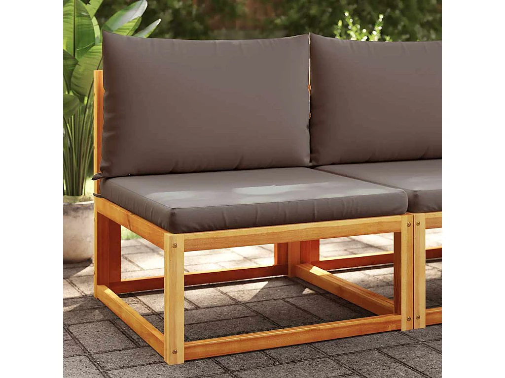 Divano da giardino senza braccioli con cuscini in legno di acacia e rattan