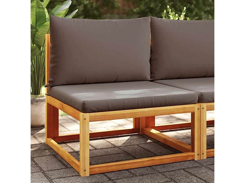 Canapé de jardin sans accoudoirs avec coussins en bois d'acacia et rotin