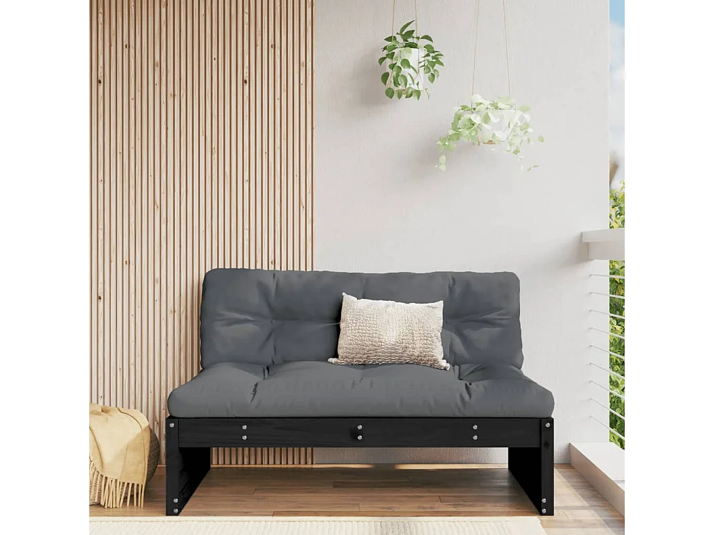 Canapé central 120x80 cm noir bois de pin massif