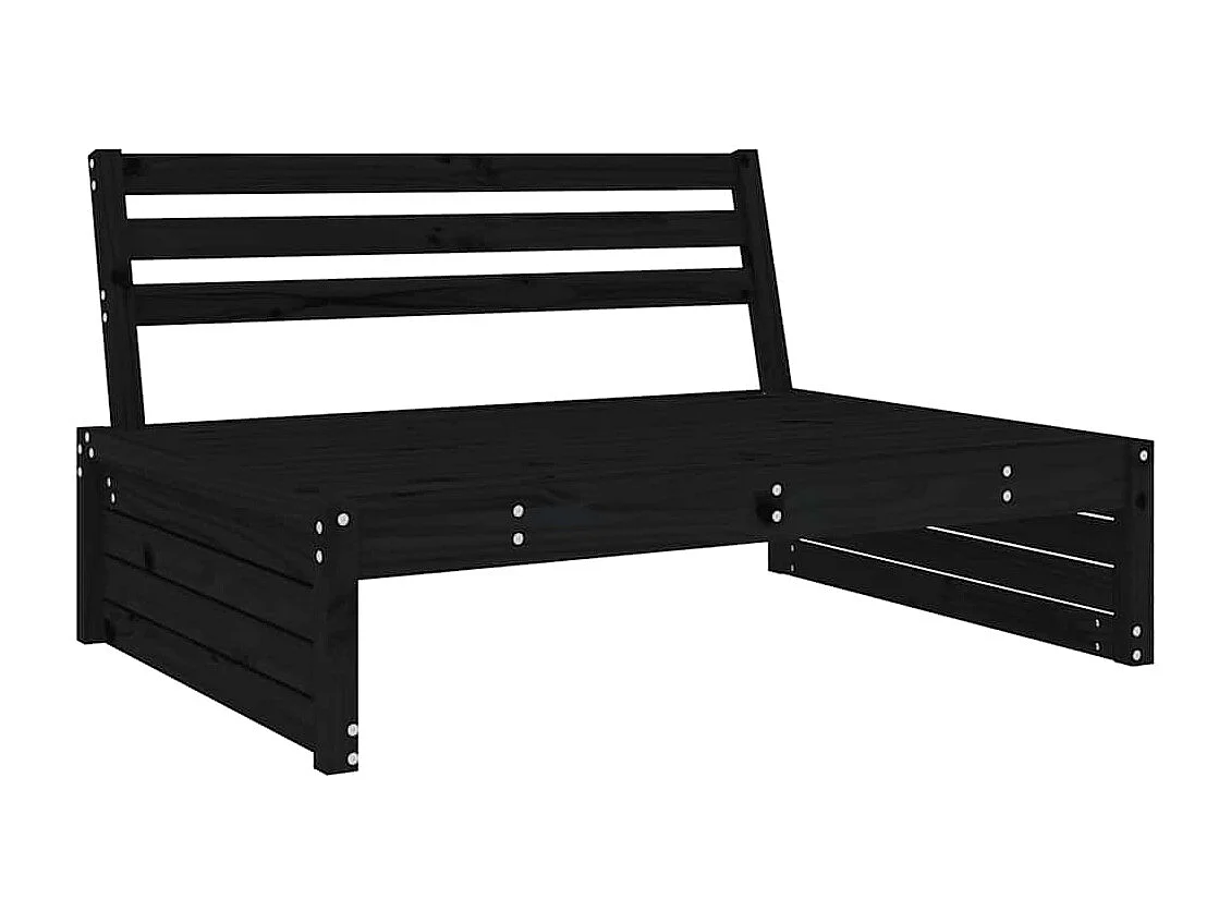 Canapé central 120x80 cm noir bois de pin massif