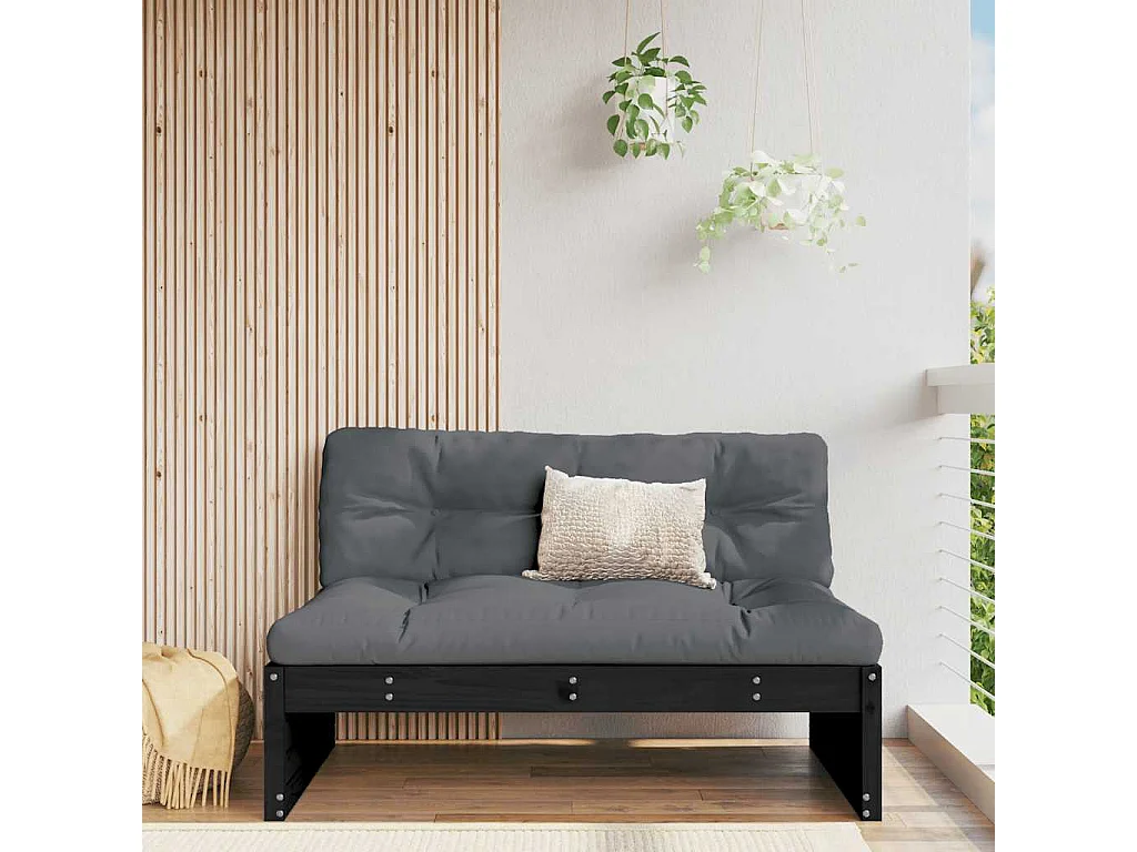 Canapé central 120x80 cm noir bois de pin massif