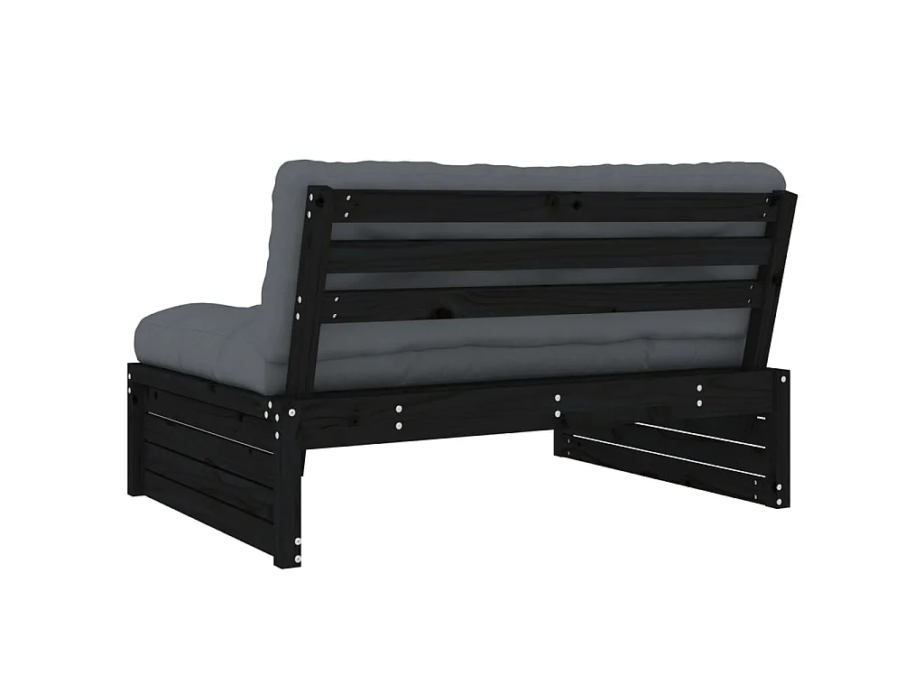 Canapé central 120x80 cm noir bois de pin massif