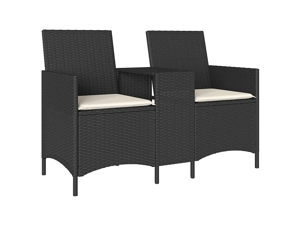 Tuinbank 2-zits met tafel en kussens poly rattan zwart