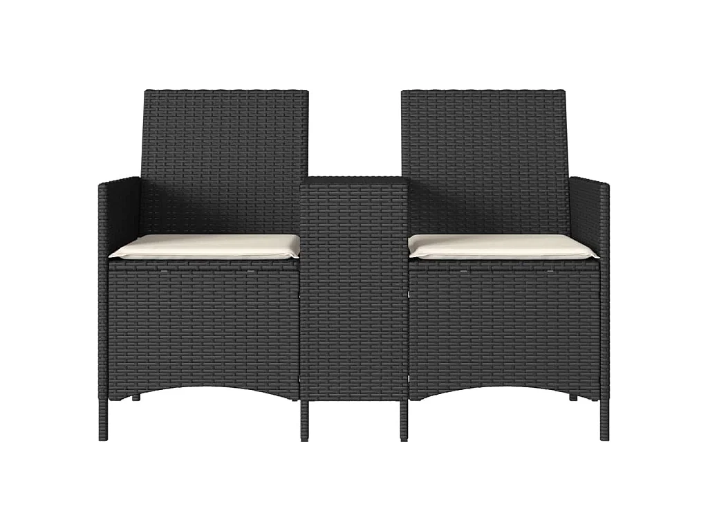 Tuinbank 2-zits met tafel en kussens poly rattan zwart