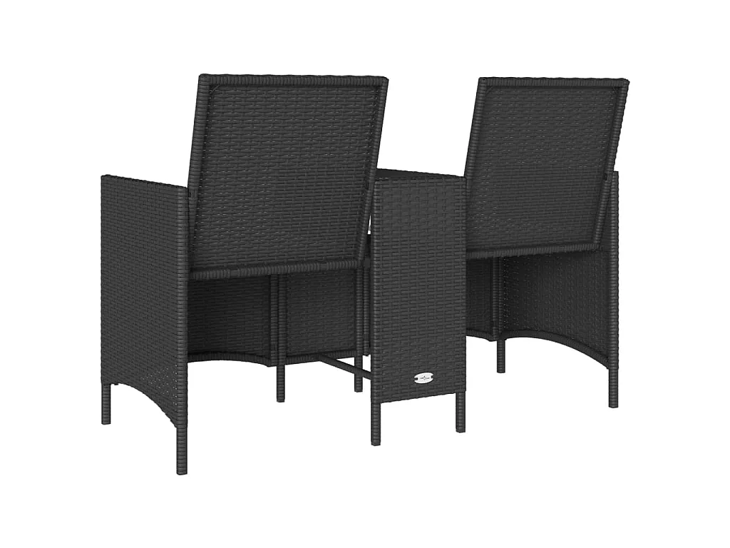 Tuinbank 2-zits met tafel en kussens poly rattan zwart