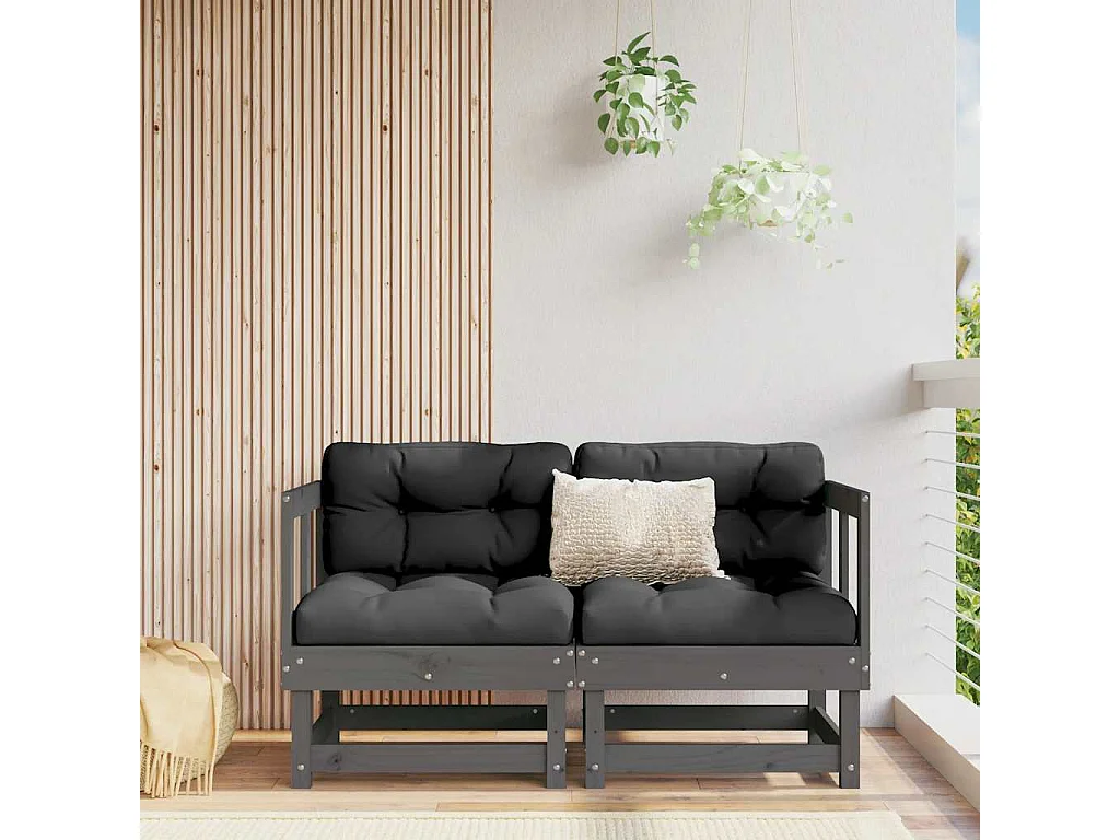 Canapés d'angle de jardin 2 pcs gris bois de pin massif