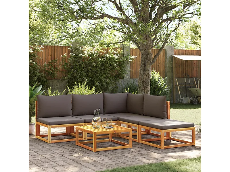 Conjunto de sofá de jardín de 6 piezas con cojines de madera de acacia y cuerda