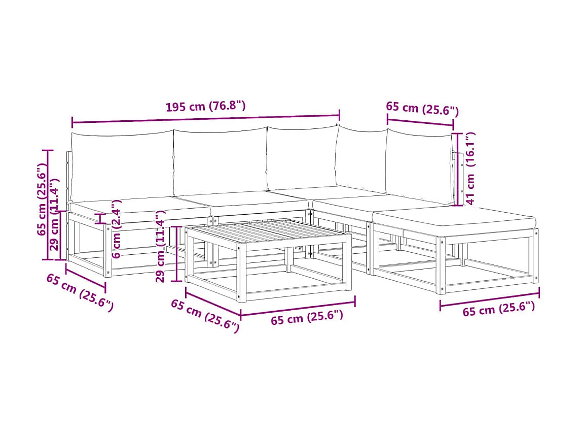 Ensemble de canapés de jardin 6 pièces avec coussins en bois d'acacia et corde