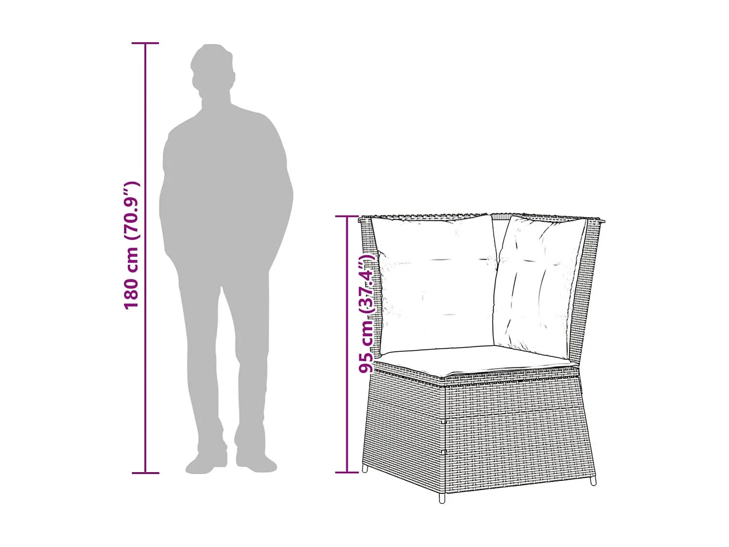 Divano Angolare da Giardino con Cuscini Beige in Polyrattan