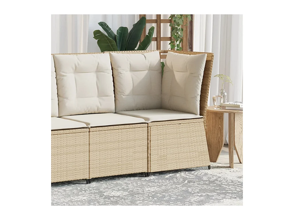 Canapé d'angle de jardin avec coussins beige résine tressée