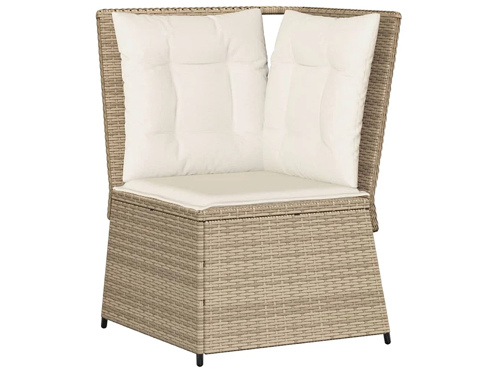 Canapé d'angle de jardin avec coussins beige résine tressée