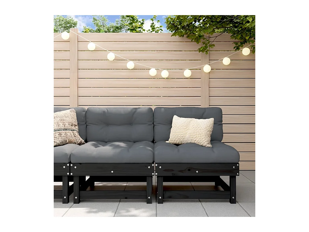 Canapés centraux de jardin 2 pcs noir bois de pin massif