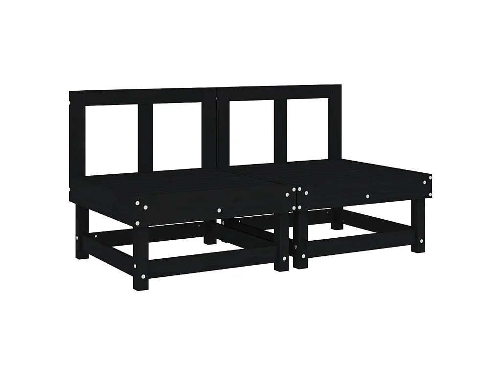 Canapés centraux de jardin 2 pcs noir bois de pin massif