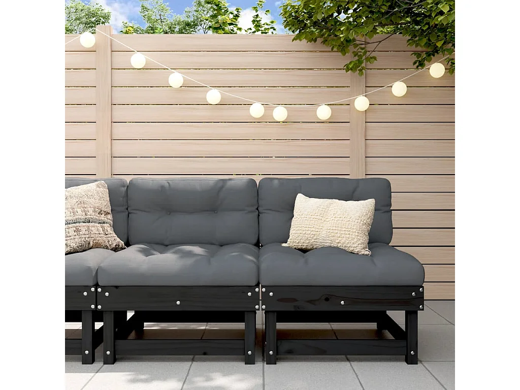 Canapés centraux de jardin 2 pcs noir bois de pin massif