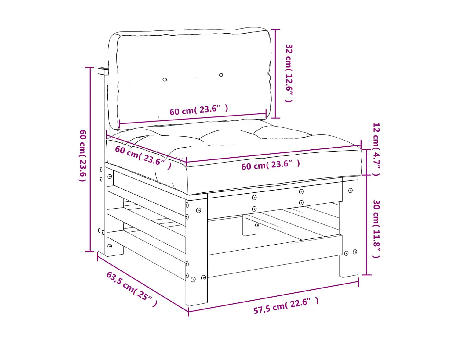 Canapé central avec coussins bois massif douglas