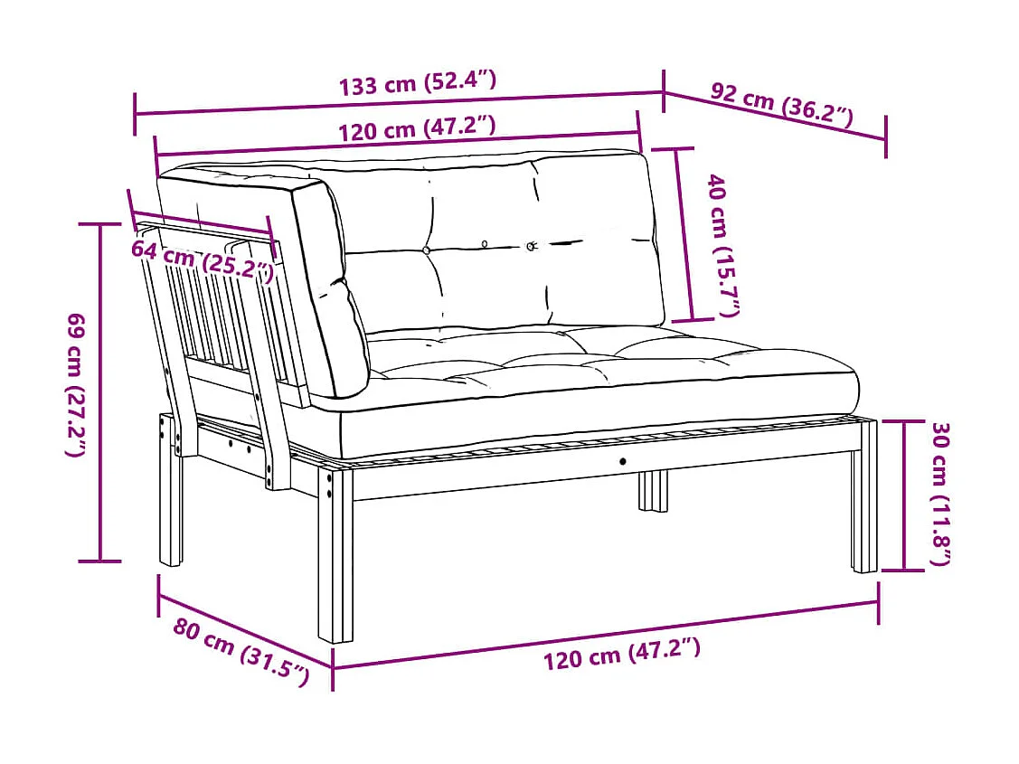 Sofá de canto para jardim com almofadões acácia maciça