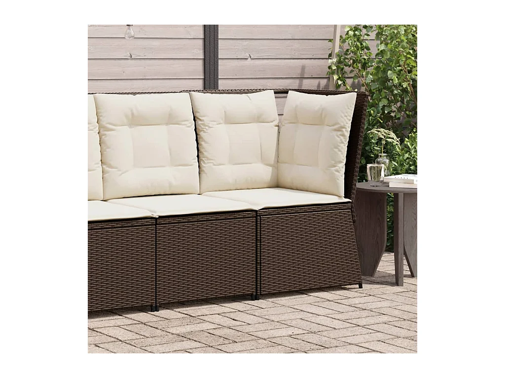 Canapé d'angle de jardin avec coussins marron résine tressée