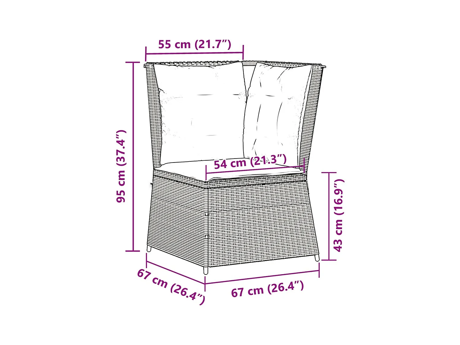 Canapé d'angle de jardin avec coussins marron résine tressée