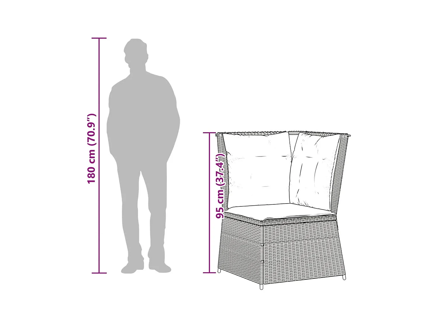 Canapé d'angle de jardin avec coussins marron résine tressée