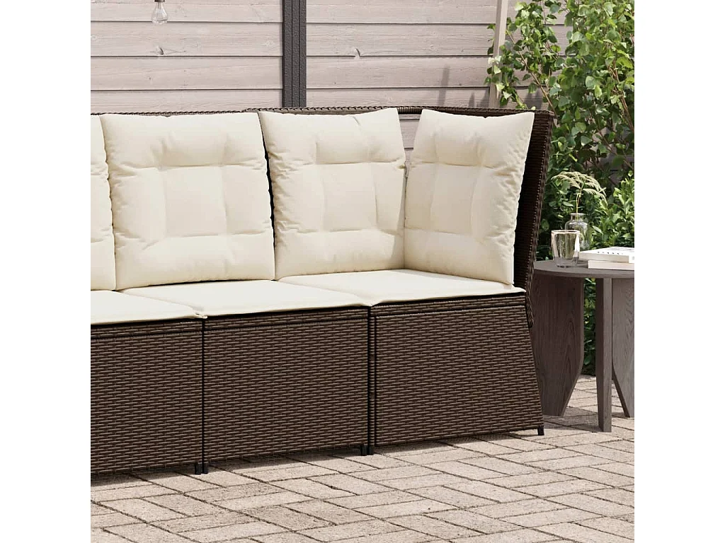 Canapé d'angle de jardin avec coussins marron résine tressée