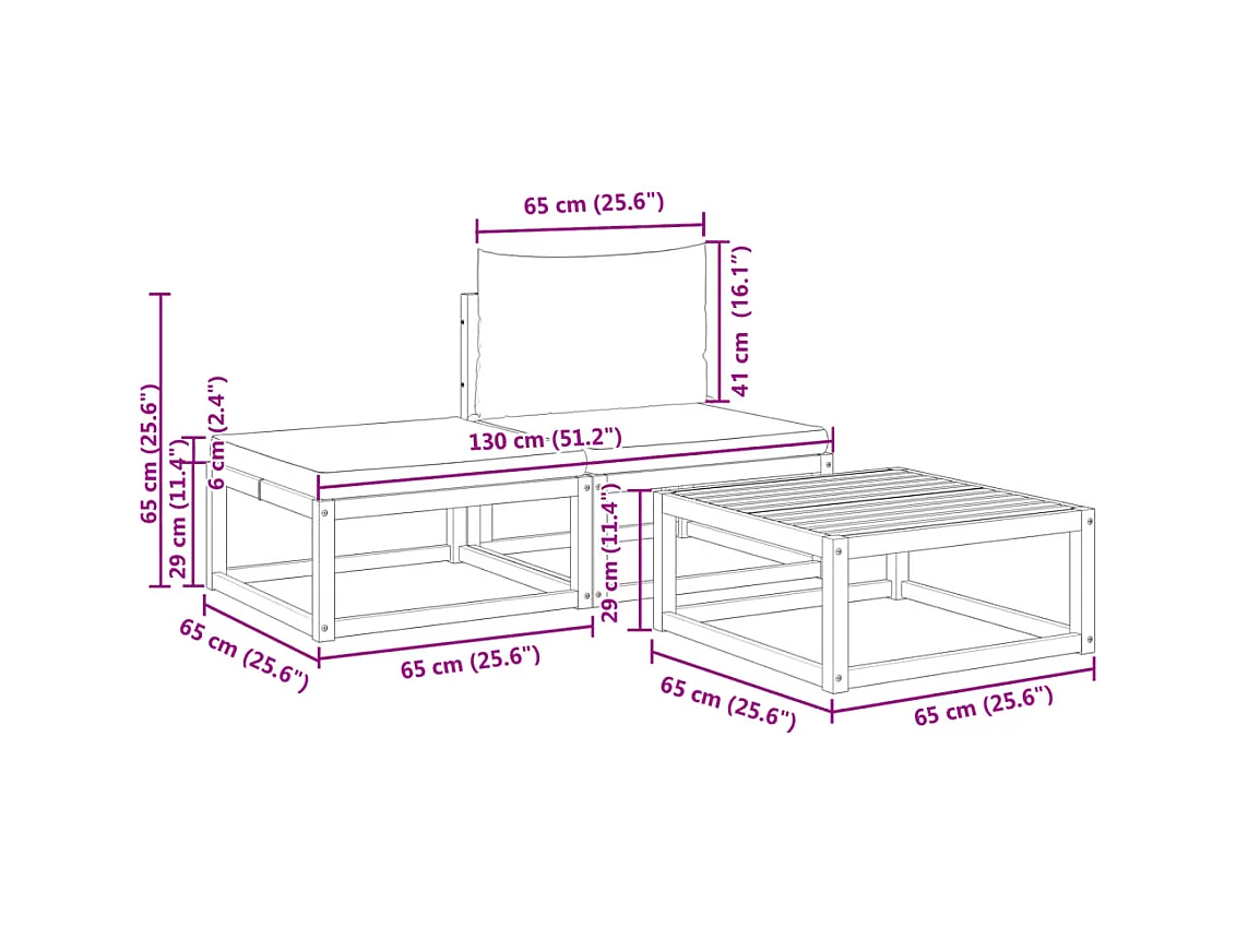 Ensemble de canapés de jardin 3 pièces avec coussins, bois d'acacia et corde,