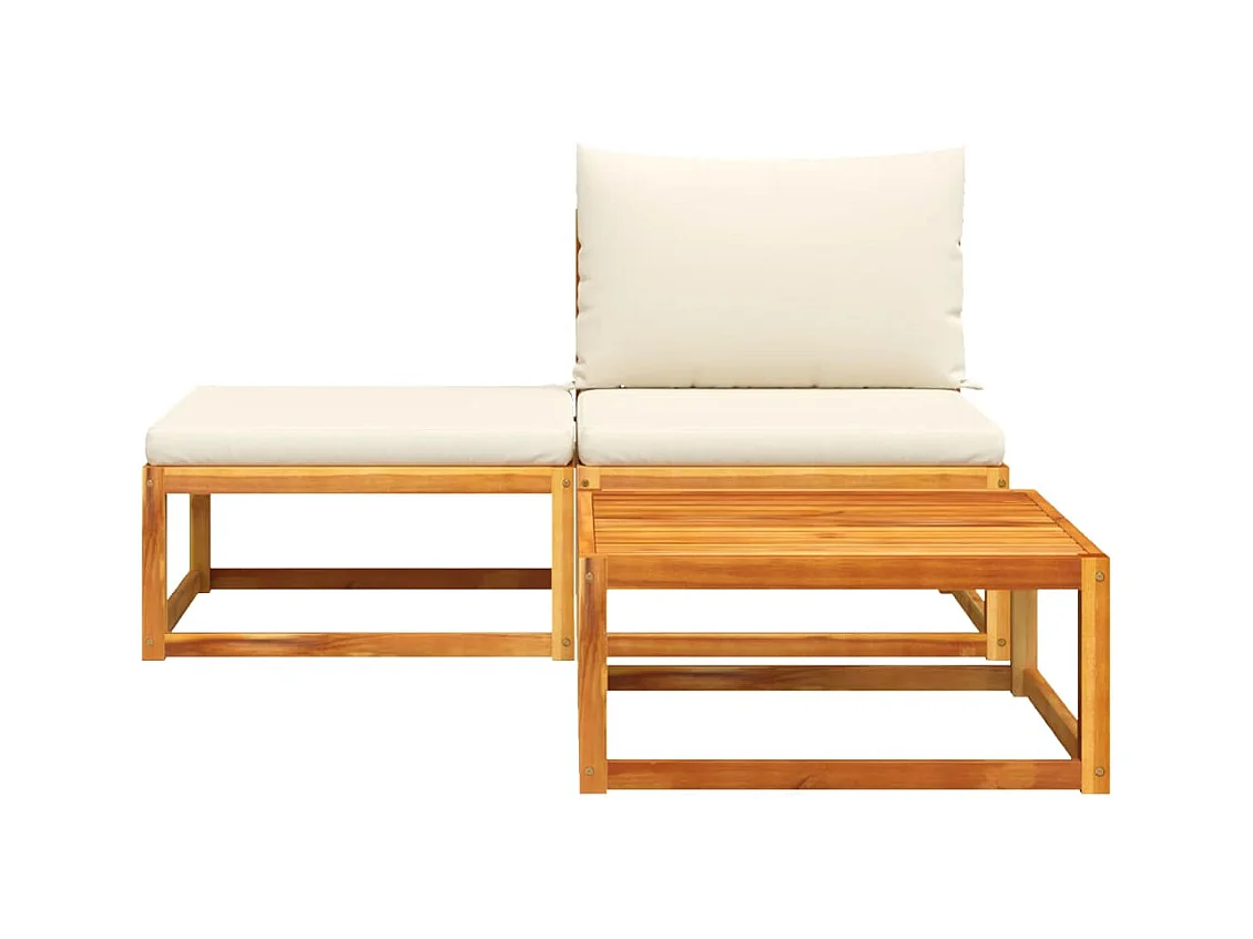 Ensemble de canapés de jardin 3 pièces avec coussins, bois d'acacia et corde,