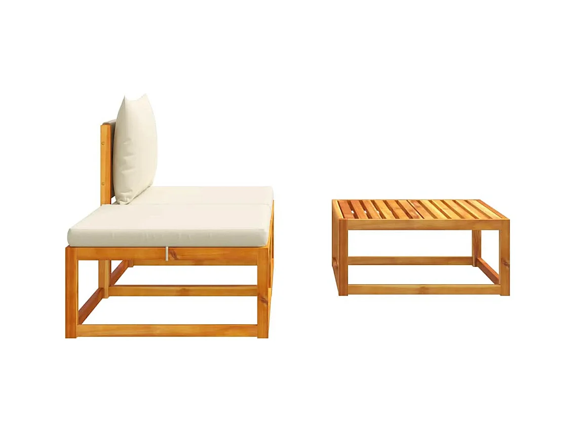 Ensemble de canapés de jardin 3 pièces avec coussins, bois d'acacia et corde,