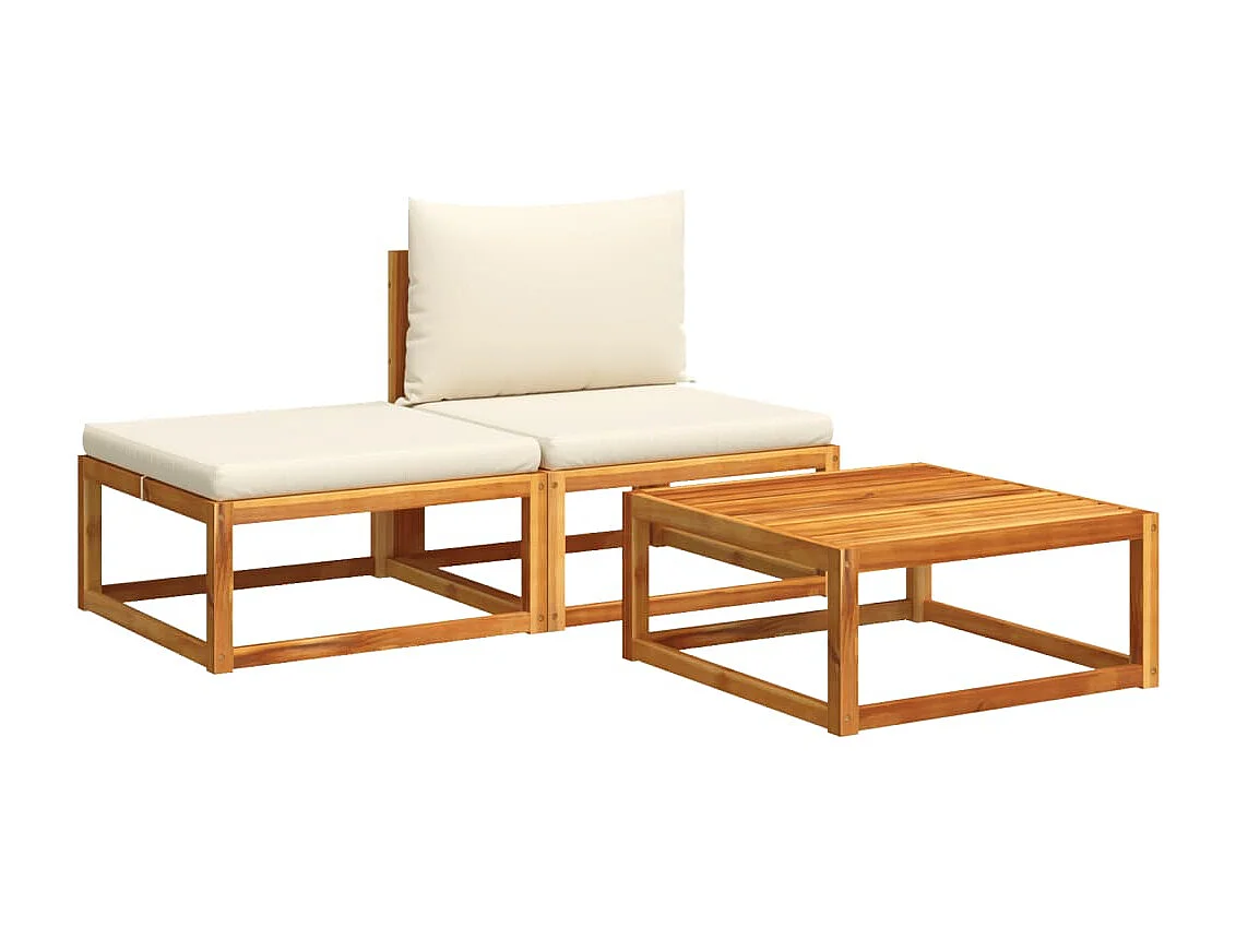 Ensemble de canapés de jardin 3 pièces avec coussins, bois d'acacia et corde,