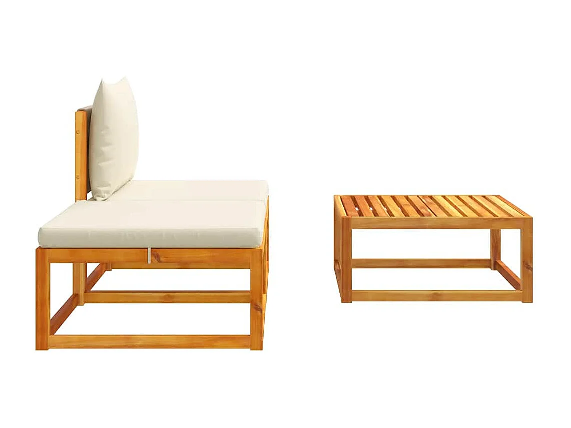 Ensemble de canapés de jardin 3 pièces avec coussins, bois d'acacia et corde,