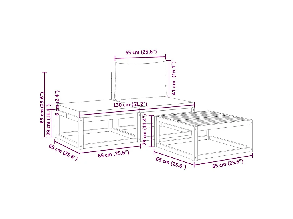 3-delige tuinbankset met kussens acaciahout & touw