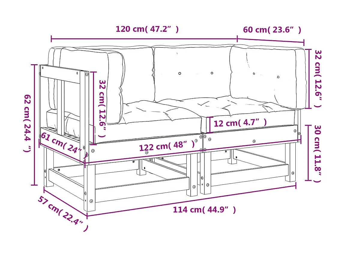 Canapés d'angle avec coussins 2 pcs bois de pin imprégné