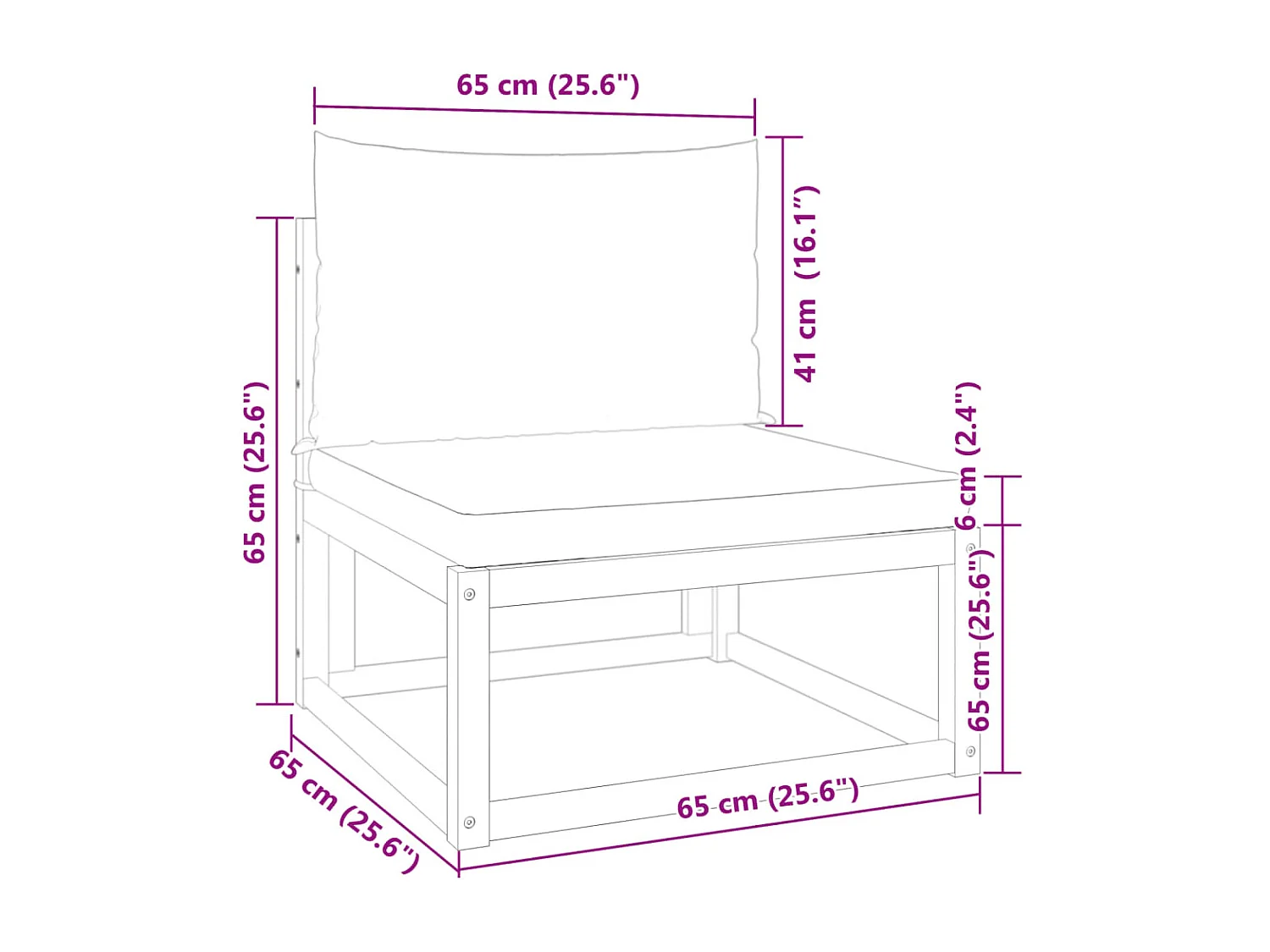 Canapé de jardin sans accoudoirs avec coussins en bois d'acacia et rotin