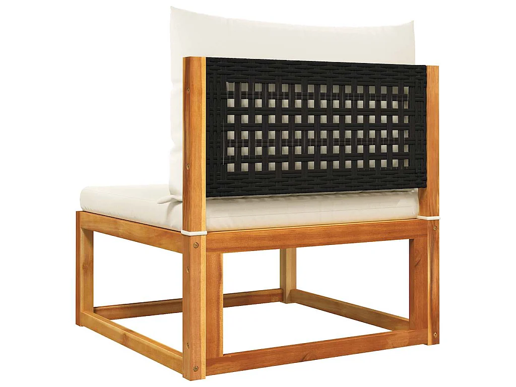 Canapé de jardin sans accoudoirs avec coussins en bois d'acacia et rotin