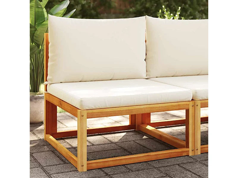 Canapé de jardin sans accoudoirs avec coussins en bois d'acacia et rotin