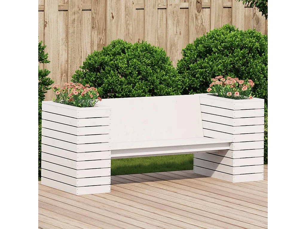 Bankje met plantenbakken 167,5x60x65 cm grenenhout wit