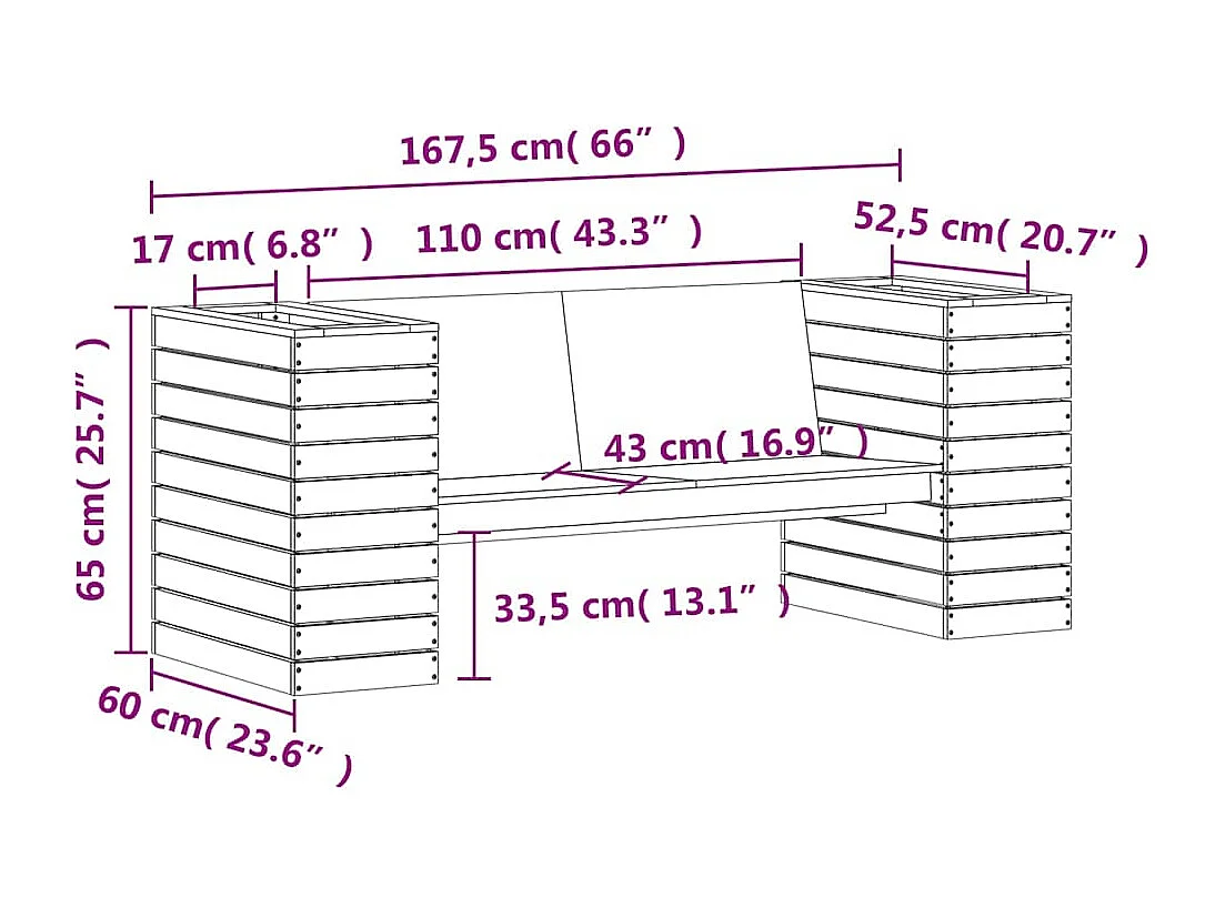 Bankje met plantenbakken 167,5x60x65 cm grenenhout wit